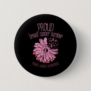 Proud Survivor Daisy Pink Breast Cancer Awareness 6 Cm Round Badge