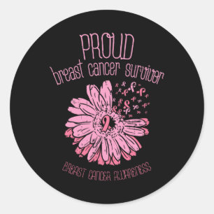 Proud Survivor Daisy Pink Breast Cancer Awareness  Classic Round Sticker