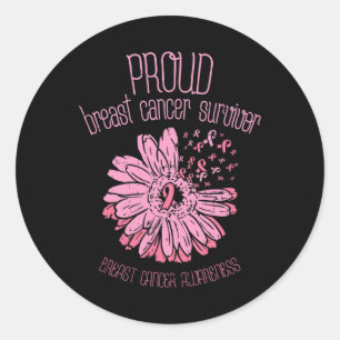 Proud Survivor Daisy Pink Breast Cancer Awareness Classic Round Sticker