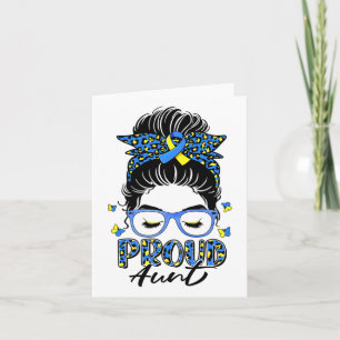 Proud T21 Aunt Leopard Messy Bun Down Syndrome Awa Card