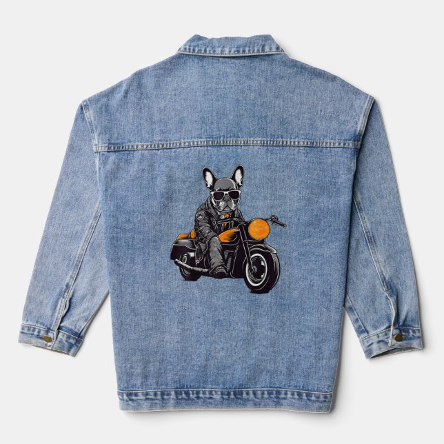 Proud To Be A Frenchie Bulldog Dog Ride Motorcycle Denim Jacket (Back)