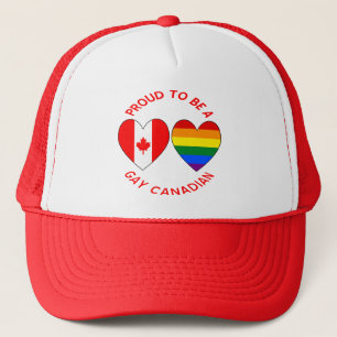 Proud to be a Gay Canadian Hearts USA Canada Flags Trucker Hat