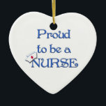 Proud to be a nurse-Pendant Ornament<br><div class="desc">This cute ornament states "Proud to be a Nurse",  along with a nurses cap perched jauntily over the "N" in "Nurse"... perfect for the new grad for Christmas!  Feel free to customise the style of ornament,  you can make the design bigger or smaller,  move it around... it's easy!</div>