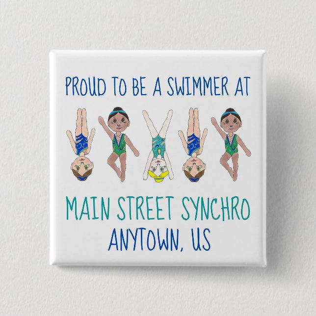 Proud to be a Swimmer Synchronised Swimming Team 15 Cm Square Badge (Front)