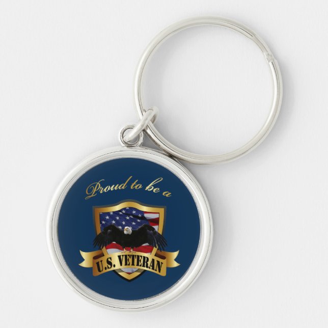 Proud to be a U.S. Veteran - navy blue Keychain (Front)