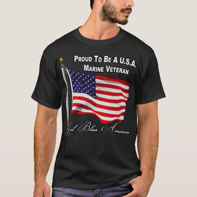 Proud To Be A US Marine Veteran With USA Flag T-Shirt (Front)