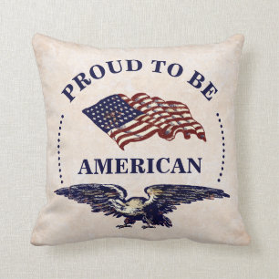 PROUD TO BE AMERICAN VINTAGE EAGLE AND FLAG CUSHION