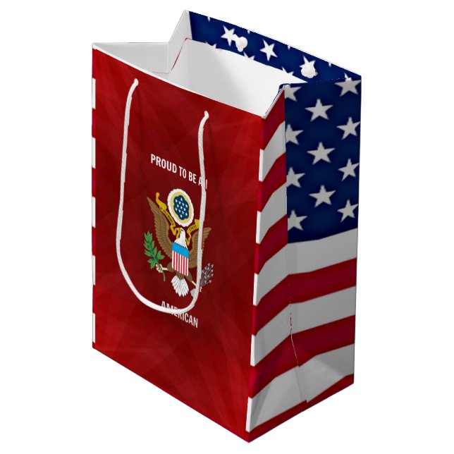 "Proud to be an American," red, white and blue Medium Gift Bag (Front Angled)