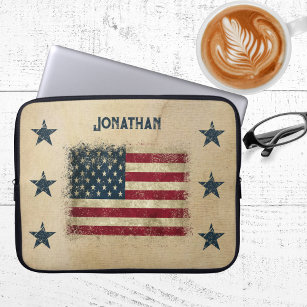 Proud To Be An American Rustic Flag Laptop Sleeve