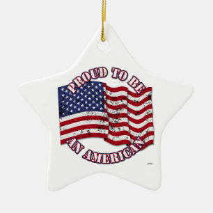 Proud To Be An American With USA Flag distressed Ceramic Tree Decoration