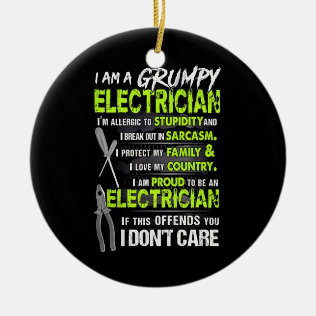 Proud to be an Electrician Ceramic Tree Decoration (Front)