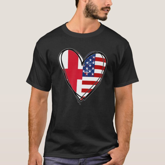Proud to Be English American England USA Flag Hear T-Shirt (Front)