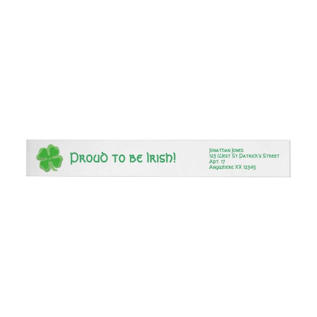 "Proud to be Irish"  St Patrick’s Day Shamrocks Wrap Around Label (Individual)