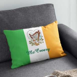 Proud To Be Irish Vintage Harp and Shamrock Custom Decorative Cushion