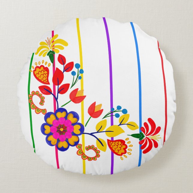 Proud to Be Latino Baby shower | Floral & stripe Round Cushion (Front)