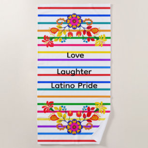 Proud to Be Latino Baby shower Floral & stripes Beach Towel
