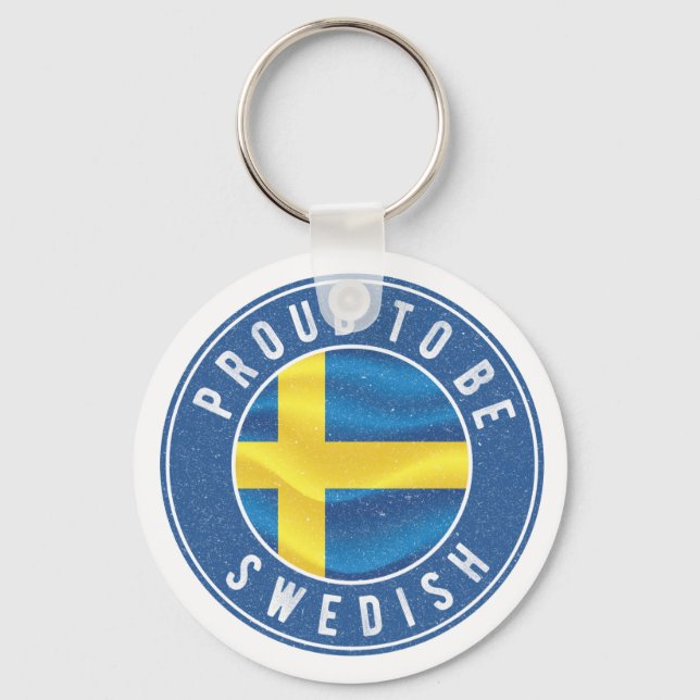 Proud to be swedish Flag T-Shirt Trucker Hat Butto Key Ring (Front)