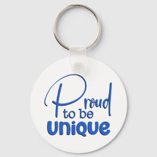 “Proud to be Unique” Blue Typography Key Ring
