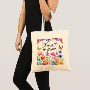 Proud to Bloom Floral Butterfly Sticker Tote Bag