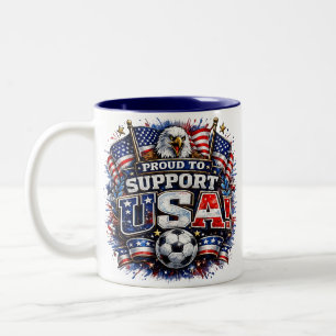 PROUD TO SUPPORT USA Soccer Fan American Two-Tone Coffee Mug