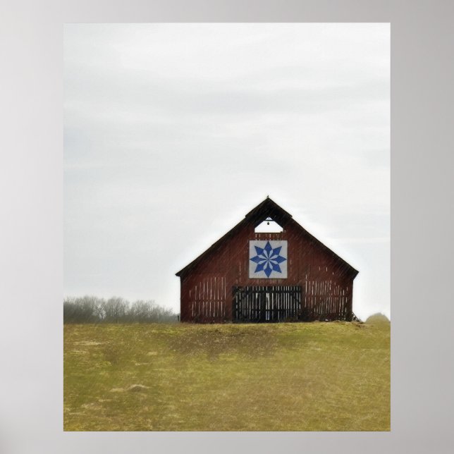 Proud Traditions  barn, quilt on rainy day Poster (Front)