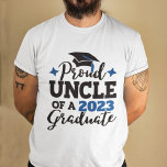 Proud Uncle 2022 graduate black blue tassel  T-Shirt<br><div class="desc">Celebrate your niece's or nephew's graduation with this modern t-shirt featuring a "Proud UNCLE of a 2022 Graduate" typography in black and blue; easily customise this t-shirt with the graduation year by editing the template field. This t-shirt is part of our "Graduation Family Matching T-Shirts" with many coordinating items for...</div>