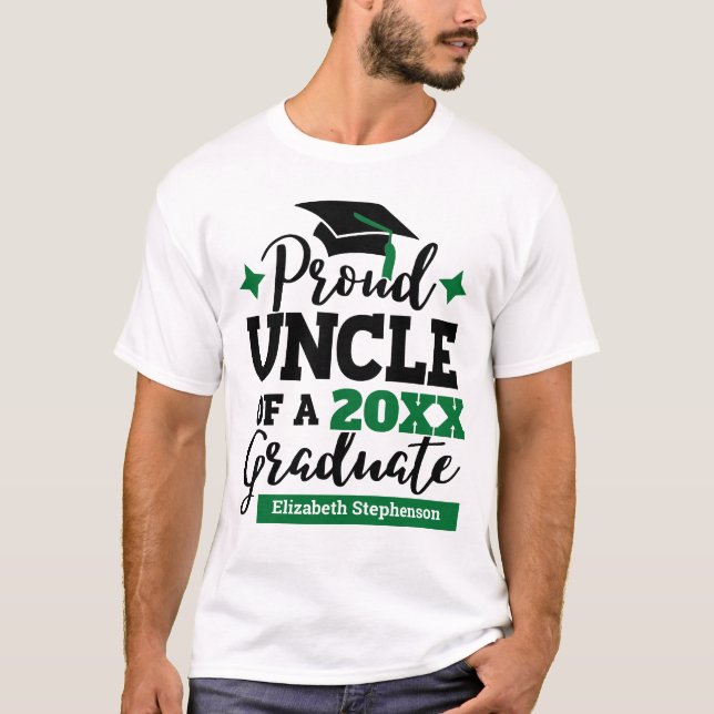 Proud Uncle 2022 graduate black green tassel name T-Shirt (Front)