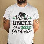 Proud Uncle 2022 graduate black green tassel T-Shirt<br><div class="desc">Celebrate your niece's or nephew's graduation with this modern t-shirt featuring a "Proud UNCLE of a 2022 Graduate" typography in black and green; easily customise this t-shirt with the graduation year by editing the template field. This t-shirt is part of our "Graduation Family Matching T-Shirts" with many coordinating items for...</div>
