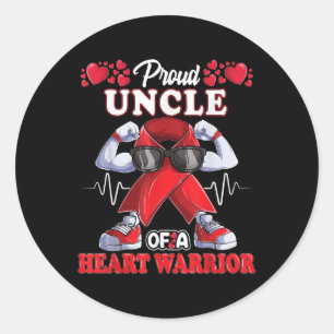 Proud Uncle Of A Heart Warrior Chd Awareness Red R Classic Round Sticker