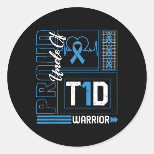 Proud Uncle Of T1d Warrior Ribbon Diabetes Awarene Classic Round Sticker