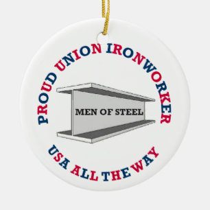 Proud Union Ironworker Ceramic Tree Decoration