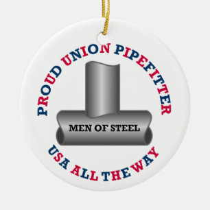 Proud Union Pipefitter USA Ceramic Tree Decoration