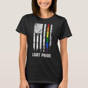 Proud Usa American Flag Rainbow Gay Lgbtq Lgbt Pri T-Shirt