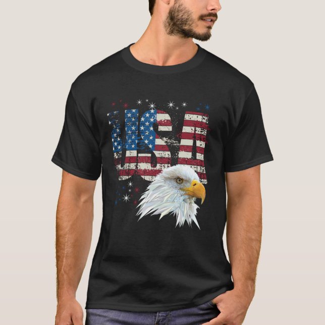 Proud USA Patriotic American Flag Bald Eagle Ameri T-Shirt (Front)