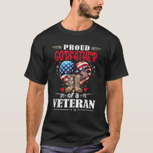 Proud Veteran Godfather Heart American Flag USA T-Shirt