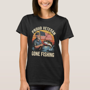 Proud Veteran Gone Fishing American Flag Bass T-Shirt