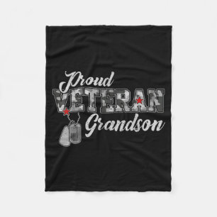 Proud Veteran Grandson Camouflage Vet Family Fleece Blanket