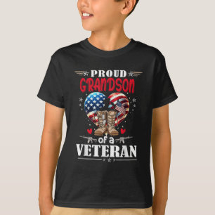 Proud Veteran Grandson Heart American Flag USA T-Shirt