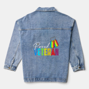 Proud Veteran Trans Military LGBTQ Rainbow Gay Pri Denim Jacket