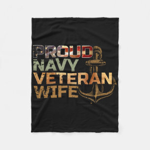 Proud Veteran's Wife Usa American Flag Patriotic Fleece Blanket