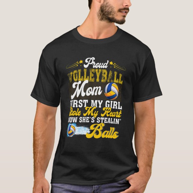 Proud Volleyball Mum  She's Stealin' Balls Family T-Shirt (Front)