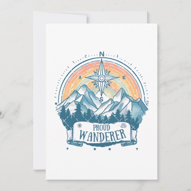 Proud Wanderer LGBTQ Camping – Rainbow Compass Invitation (Front)