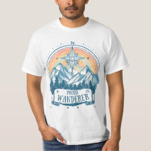 Proud Wanderer LGBTQ Camping – Rainbow Compass T-Shirt