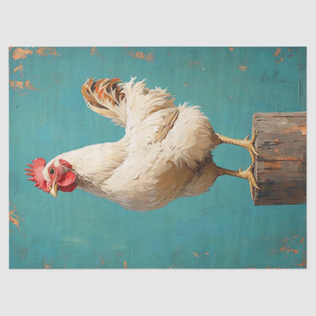 Proud White Chicken Decoupage Tissue Paper (Front)