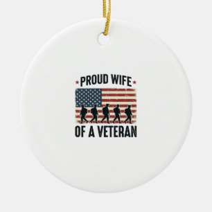 Proud Wife of a Veteran Patriotic Shirt Design (2) Ceramic Tree Decoration