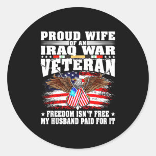 Proud wife of iraq war veteran - military freedom classic round sticker