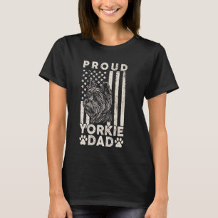 Proud Yorkie Dog Dad American Flag Patriotic Dog L T-Shirt