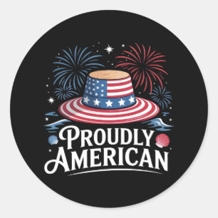 Proudly American - Patriotic Beach Sunhat Classic Round Sticker