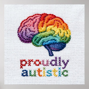 Proudly Autistic Embroidered Rainbow Brain Design  Poster