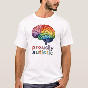 Proudly Autistic Embroidered Rainbow Brain Design  T-Shirt
